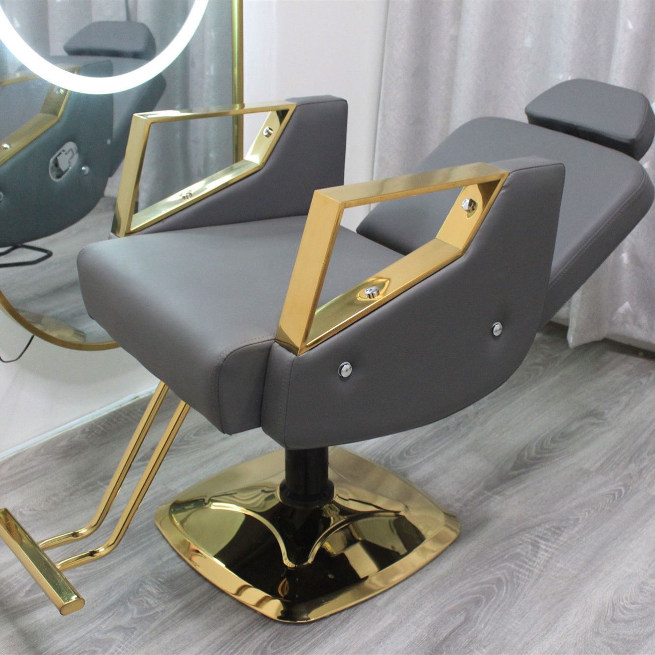 Alloy Frame Rectangle Rust Resistant Lifting Swivel Flexible Manual Recline Barber Chair with Footrest and Adjustable Headrest