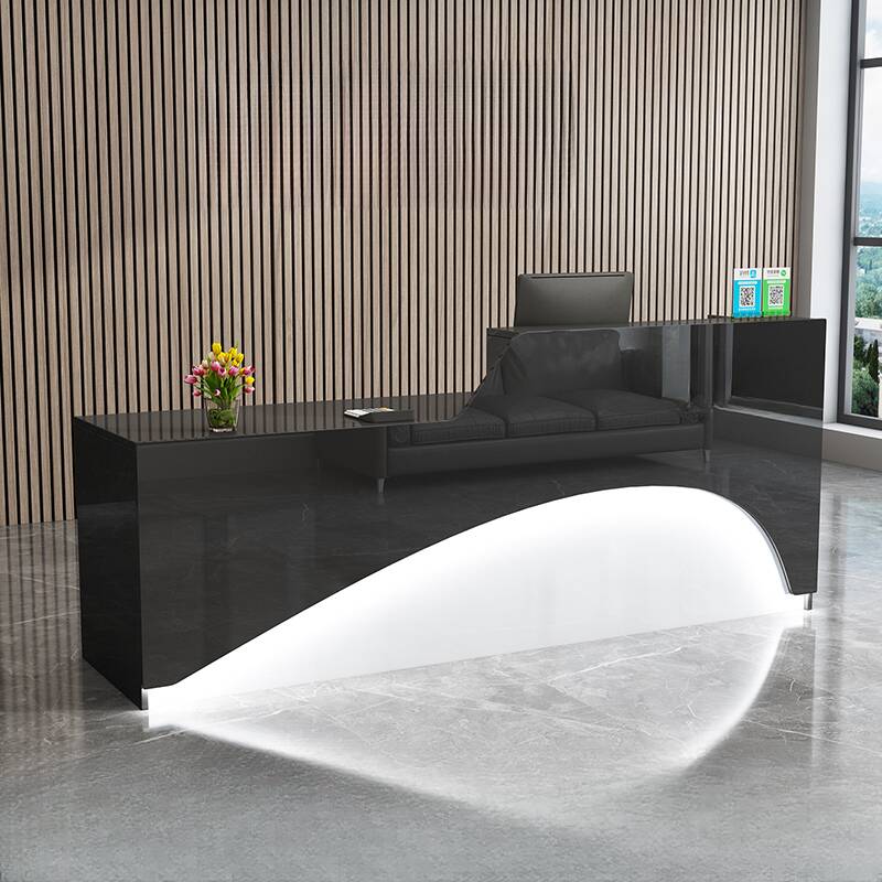 Rectangular Reception Desk with Hutch, Keyboard Tray, and Cable Management in Manufactured Wood Top