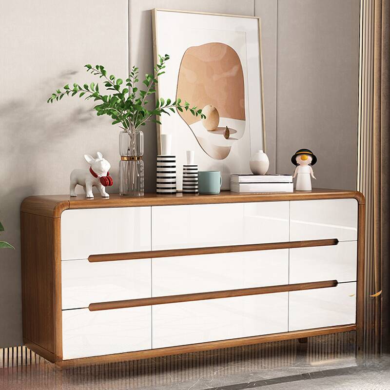 White Art Deco Hardwood Console Dresser with 9/6 Drawers in Horizontal Orientation