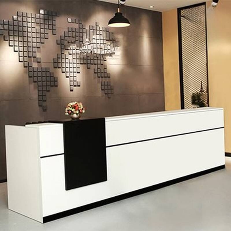 Rectangle Reception Desk with Hutch, Cable Management, Manufactured Wood Top & 2 Drawer Pedestals