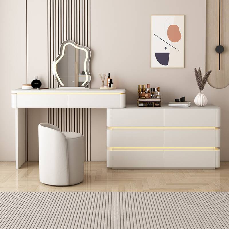 L-Shape Vanity Set with Illumination Light, Scalable, Sliding, 2-in-1, Adjustable Touch and Brightness