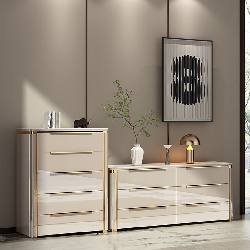 White Casual Manufactured Wood Bachelor Chest/Console Dresser/Semainier with 4/6/5 Drawers in Vertical/Horizontal Orientation