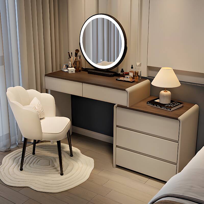 Vanity Set with Scalable, Push-Pull Mechanism, 2-in-1 Feature, Lighting System, and Adjustable Touch Brightness