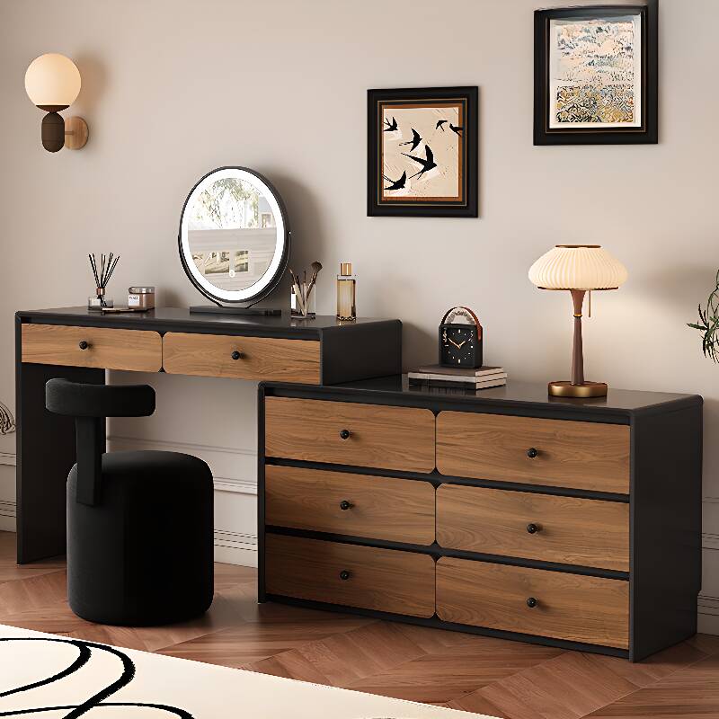 Midnight Black Shaker L-Shape Vanity Set with LED Lighting, 2-in-1 Feature, and Adjustable Touch Brightness