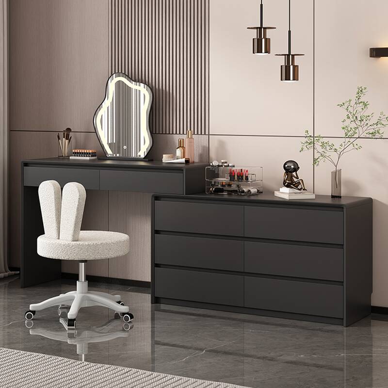 Sleek Midnight Black L-Shape Sliding 2-in-1 Makeup Vanity with Scalable Design and Tabletop Storage