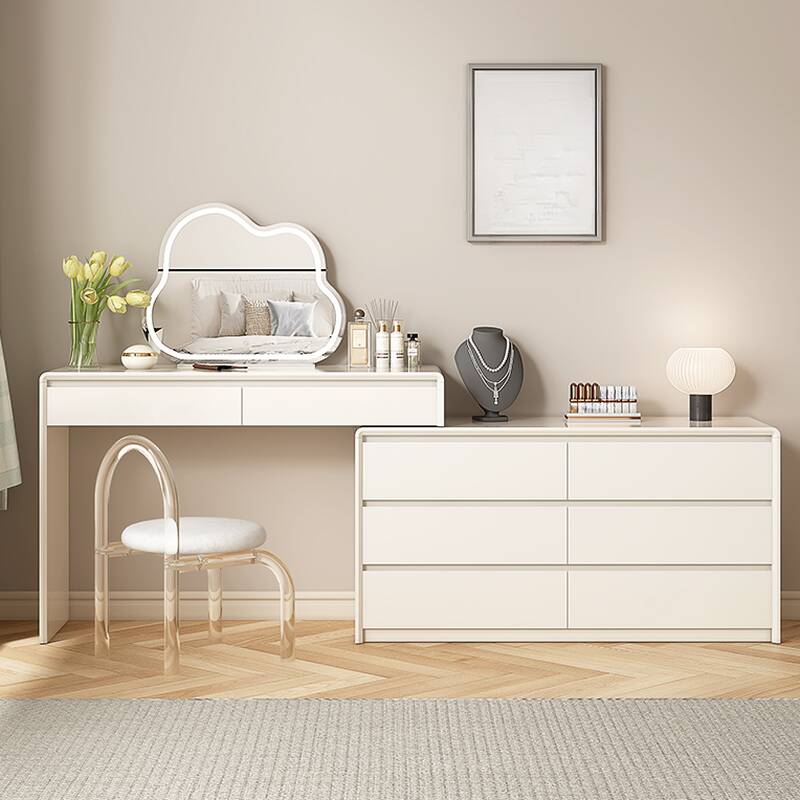 L-Shape Makeup Vanity with Scalable, Sliding Features, and 2-in-1 Tabletop Storage