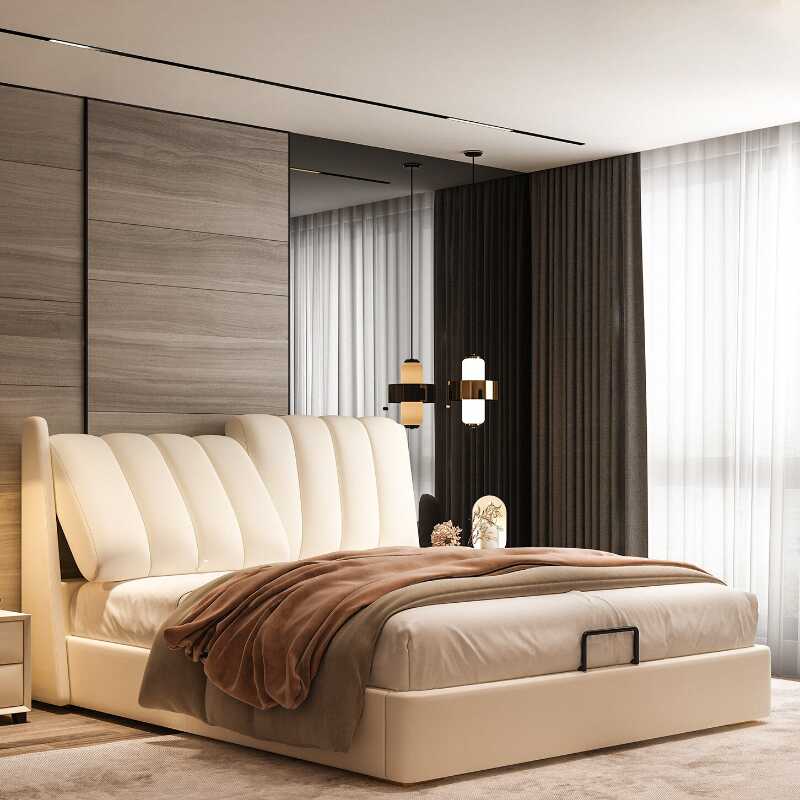 Ivory Art Deco Platform Storage Bed/Panel Bed