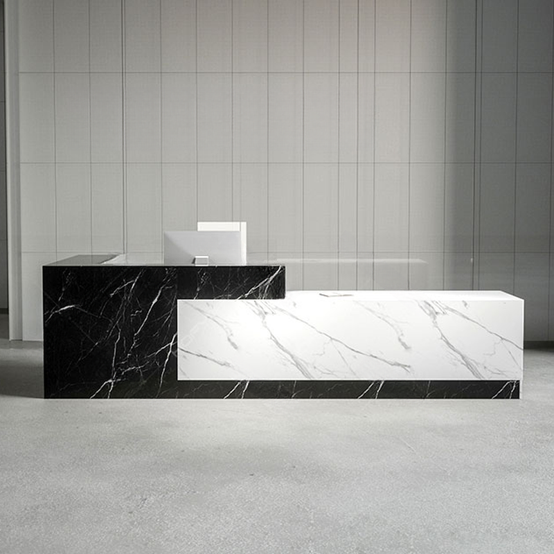L-Shape/Rectangle Reception Desk with Manufactured Wood Top Top, Hutch and 1 Drawer Pedestal/2 Drawer Pedestals