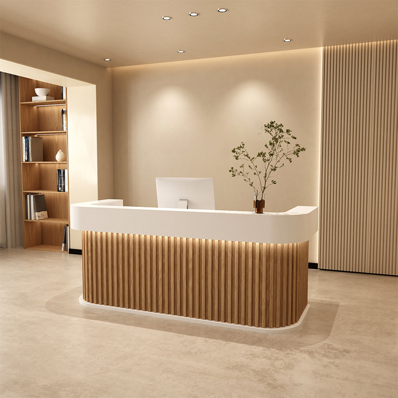 Rectangle Reception Desk with Locker, Hutch, Keyboard Tray, and Manufactured Wood Top