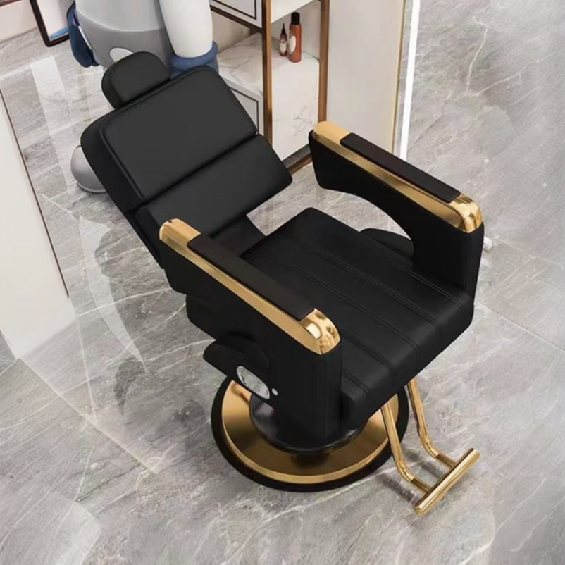 L-Shape Solid Colour Full Back Watertight Stainless Alloy Barber Chair with Foot Pedestal & Reclining Feature