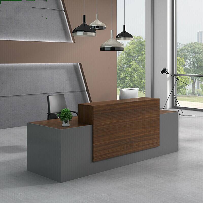 Rectangle Sepia/Natural Manufactured Wood Top Reception Desk with Hutch & 1 Drawer Pedestal