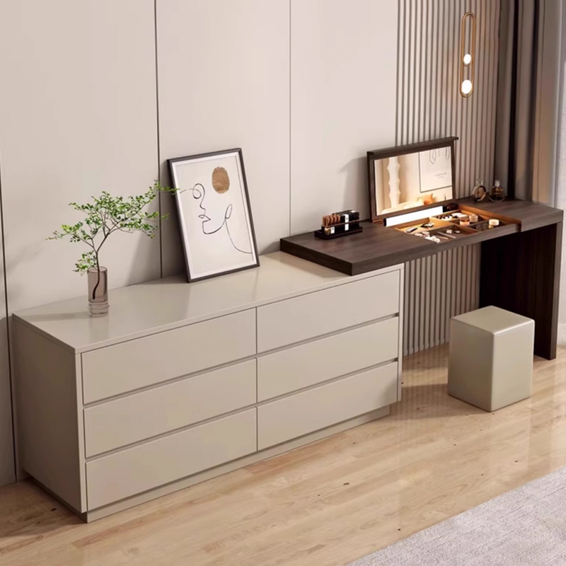 Adjustable Brightness Adjustable Touch Push-Pull 2-in-1 Vanity Set with Khaki Chair and Lighting