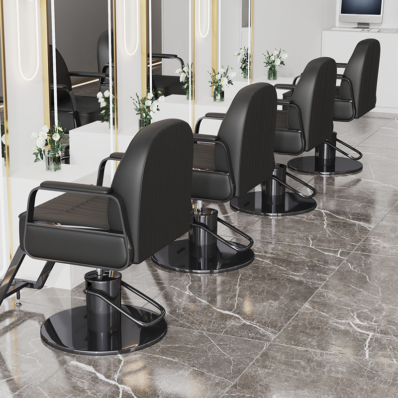 Rotating Waterproof L-Shape Striped Barber Chair with Metal Frame, Closed Back and Foot Rest