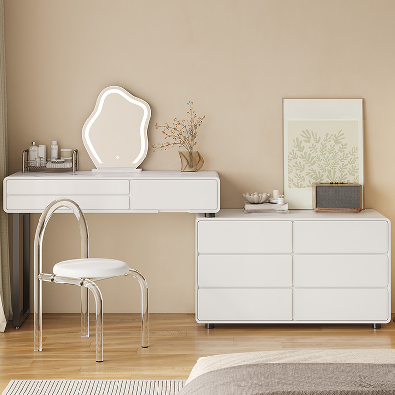 Adjustable Brightness Adjustable Touch 2-in-1 Vanity Set with Translucent Frame Chair, Illuminating and 9 Drawers