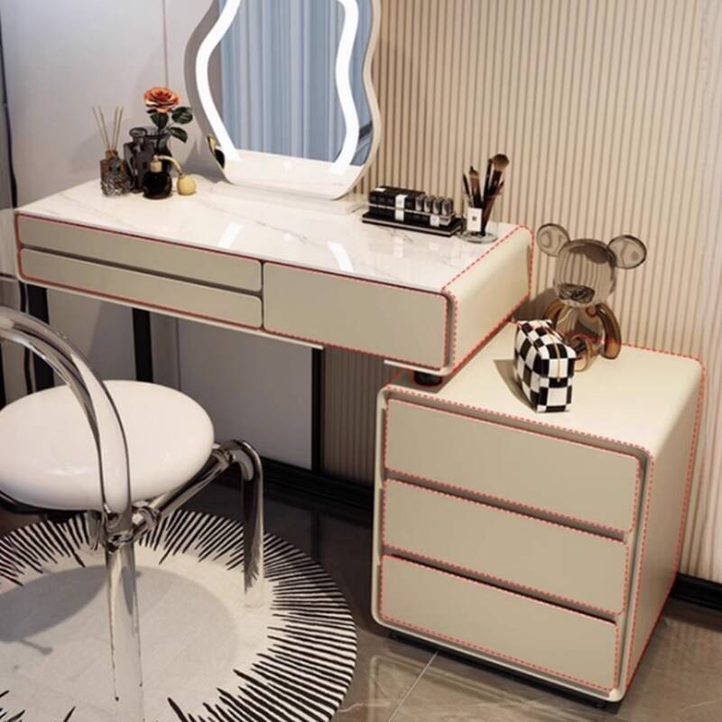 Minimalist Natural Wood Large Standard Makeup Vanity with Non-Upholstered Chair(s) and 6 Drawers 2-in-1 No Suspension