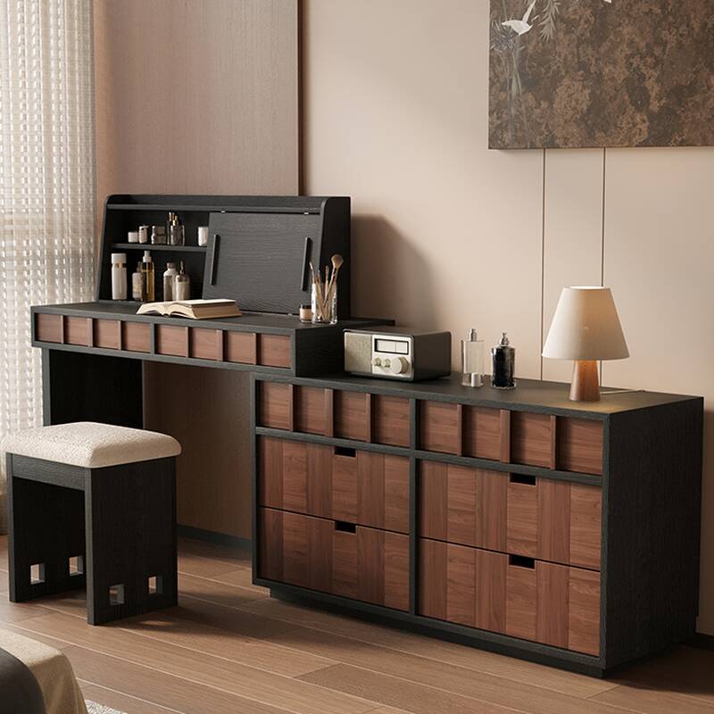 Matte Black Oak Scalable Sliding Makeup Vanity with Tabletop Storage for Sleeping Room