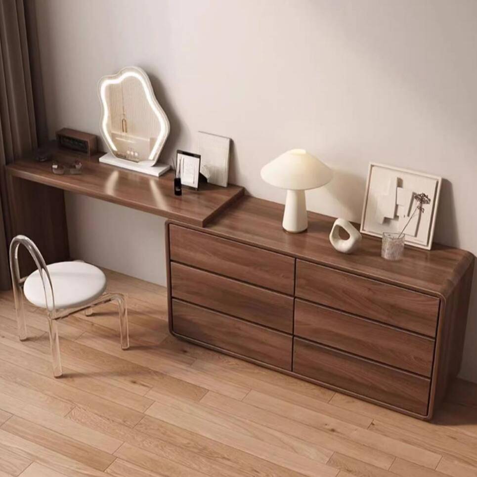 Sepia Engineered Wood Makeup Vanity for Sleeping Room with Scalable and Push-Pull Features