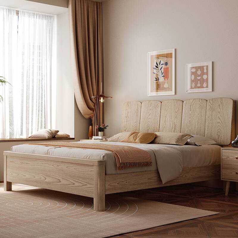 Natural Finish Art Deco Panel Bed