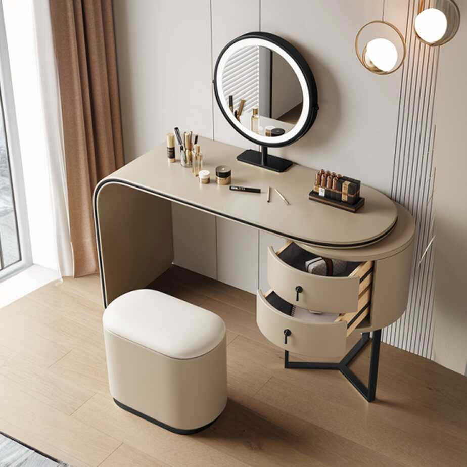 Engineered Wood Vanity Set with LED Lighting, Scalable, Push-Pull, and Adjustable Touch for Sleeping Quarters