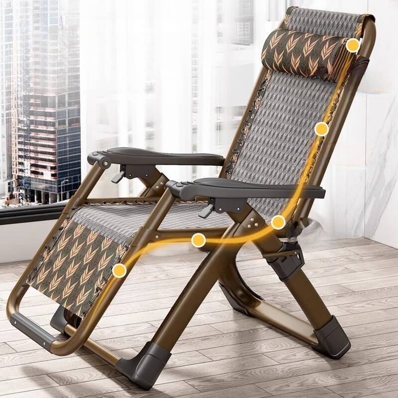 Space-saving Cushioned Reclining Deck Chair with Headrest and Cup Holder Storage