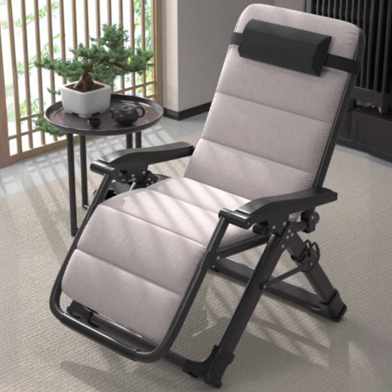 Alloy Frame Non Rocking Space-saving Midnight Black/Gray/Sepia Reclining Deck Chair with Locking Back Angle and Independent Foot Movement, Cup Holder Included/Not Included