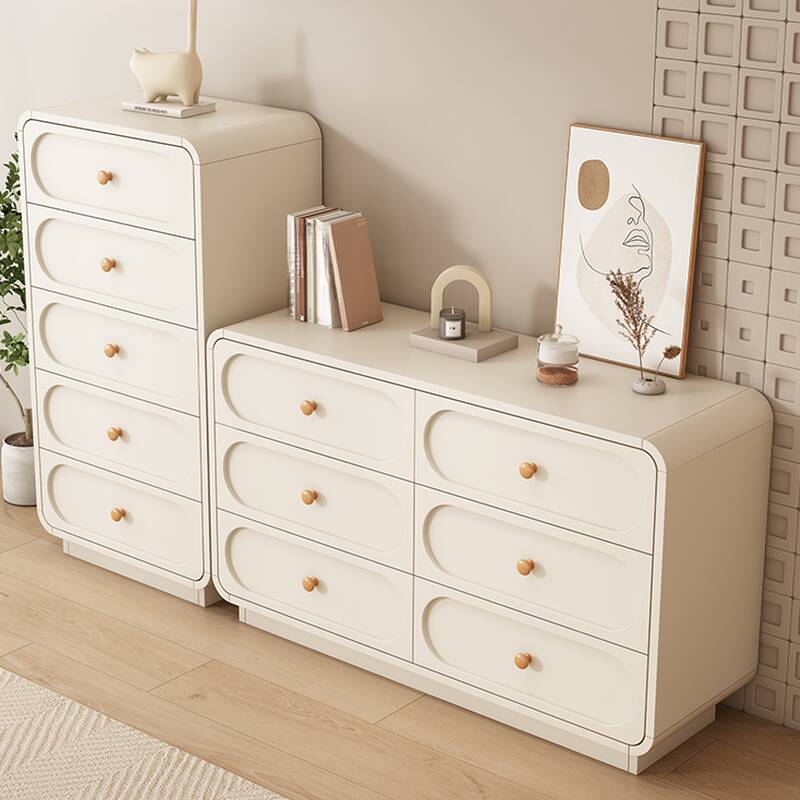 Casual Vertical/Horizontal Ivory Semainier/Double Dresser in Raw Wood with 4 Drawers/9 Drawers/5 Drawers