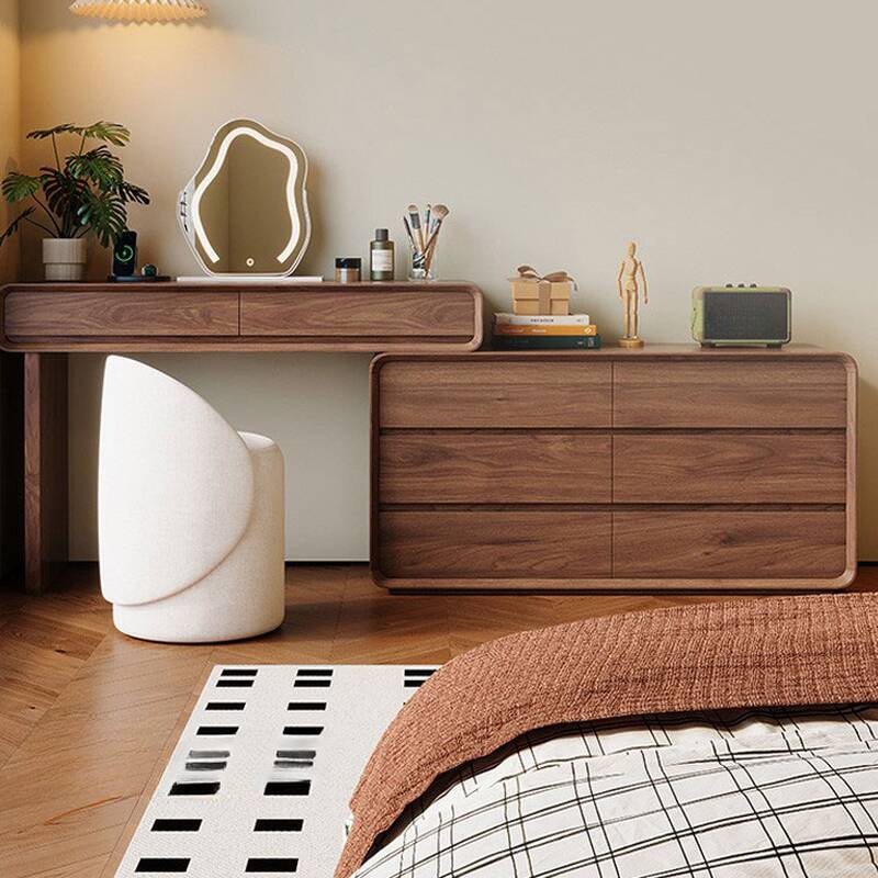 Sepia L-Shape Vanity Set with LED Lighting, Scalable, Adjustable Touch and Brightness for Sleeping Room