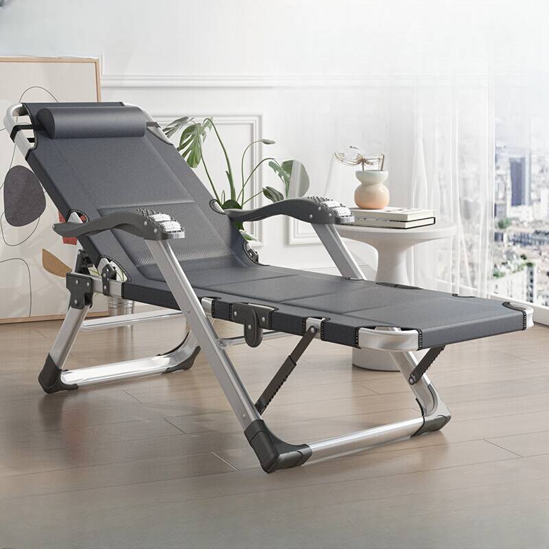 Silver Legged Space-saving Reclining Deck Chair with Headrest