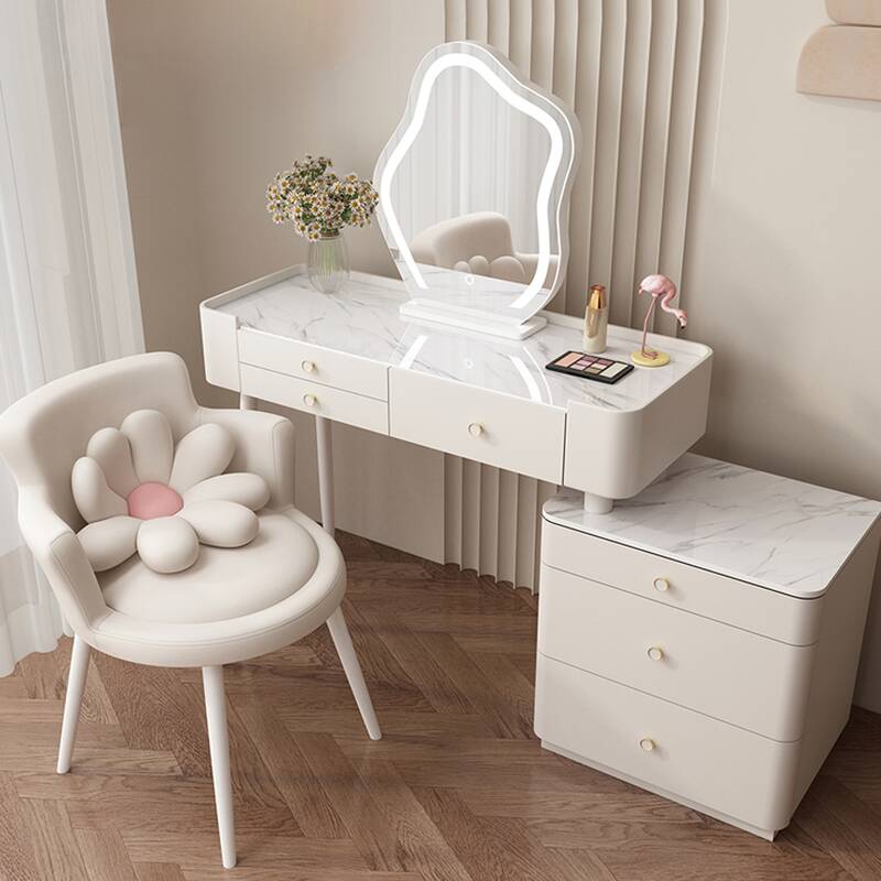 L-Shape Makeup Vanity for Jewelry with Jewelry Storage, Scalable, Push-Pull