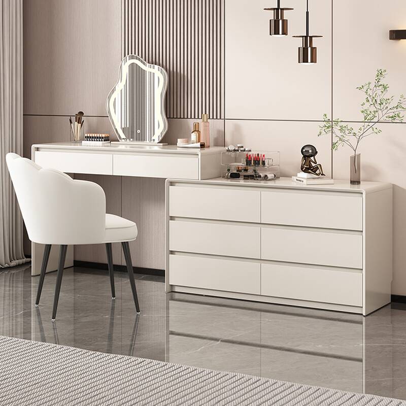 MDF L-Shape Vanity Set for Sleeping Room with LED Lighting, Scalable, Adjustable Touch and Brightness