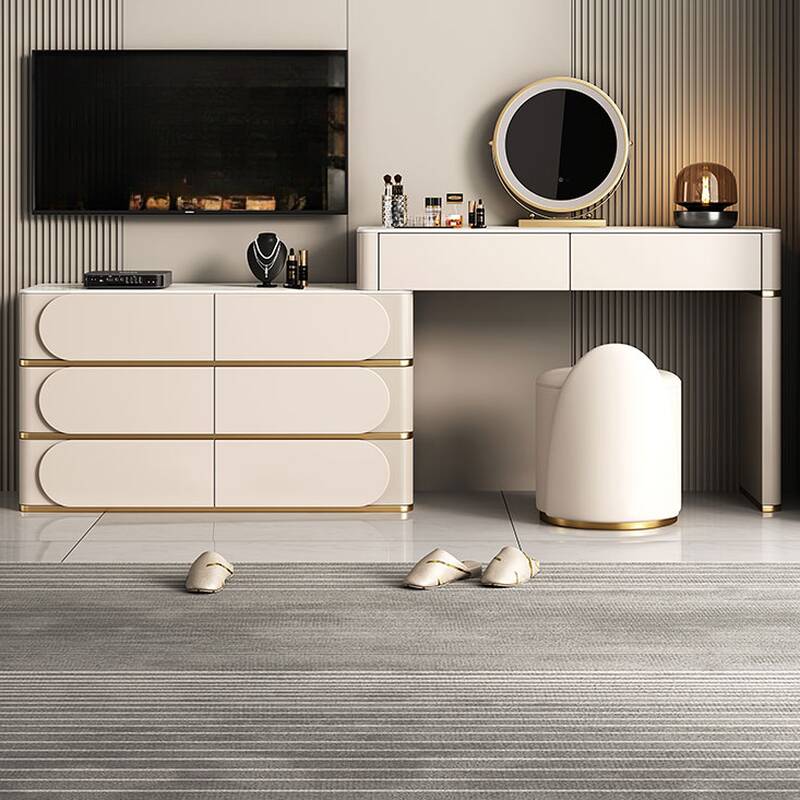 Art Deco L-Shape Vanity Set for Sleeping Room with LED Lighting, Scalable, Adjustable Touch and Brightness