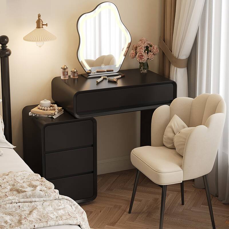 Midnight Black MDF Vanity Set with LED Lighting, Scalable, Adjustable Touch and Brightness for Sleeping Room