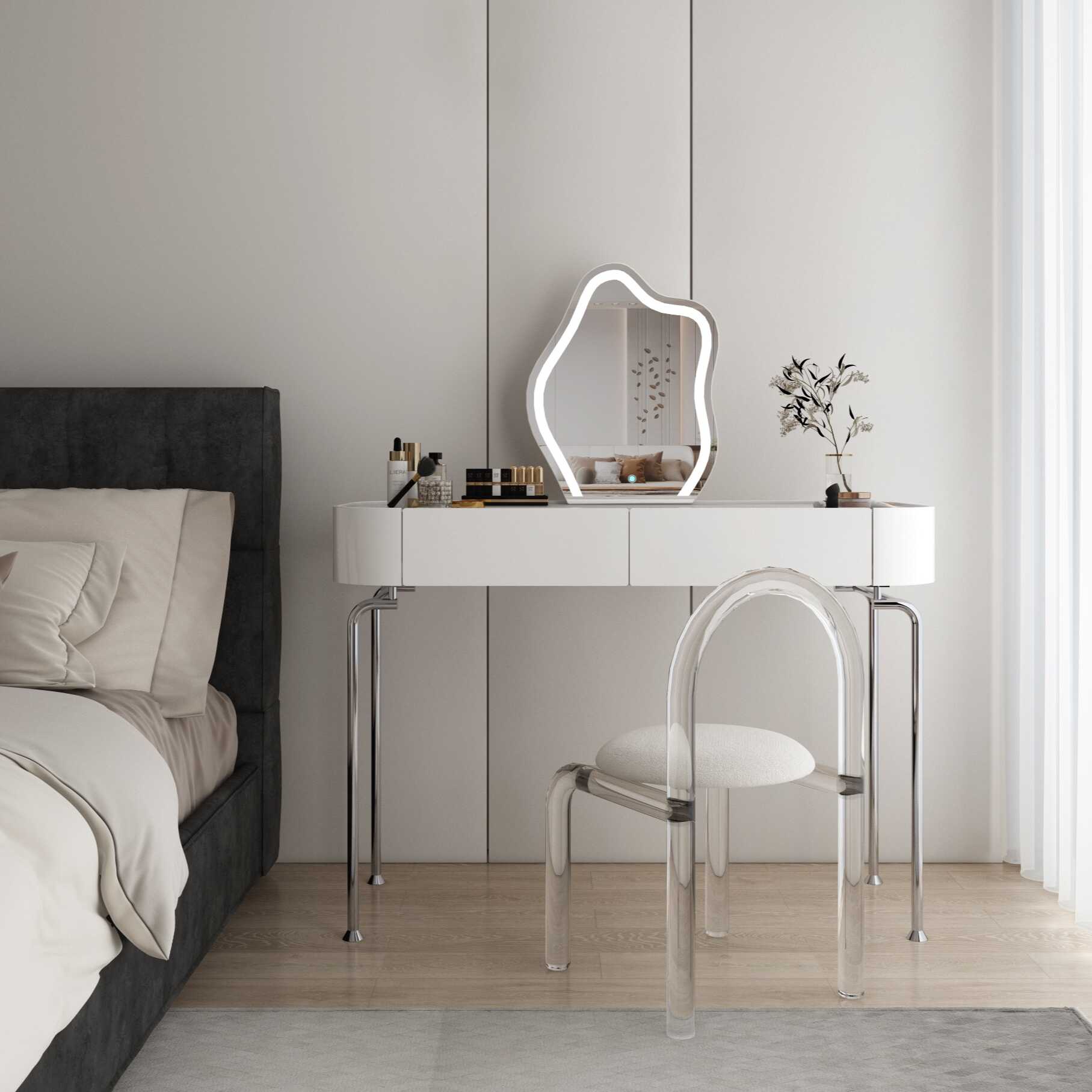 MDF Vanity Set for Sleeping Room with LED Lighting, Adjustable Touch and Brightness