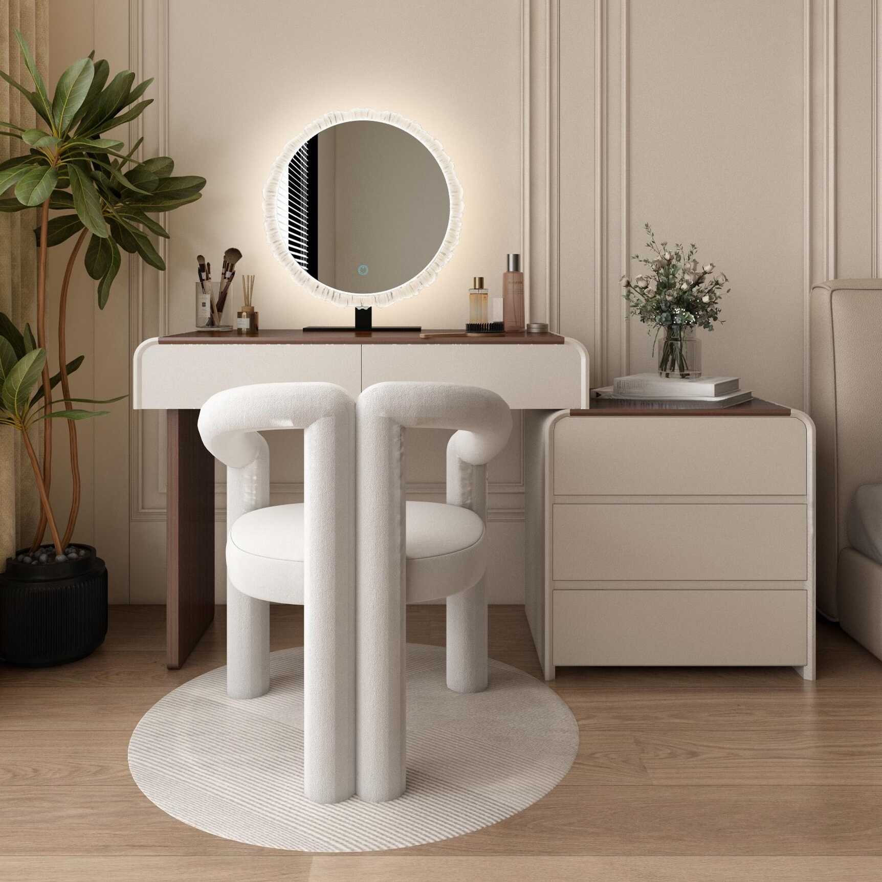 Multi-Colour L-Shape Vanity Set for Sleeping Room with LED Lighting, Scalable, Adjustable Touch and Brightness