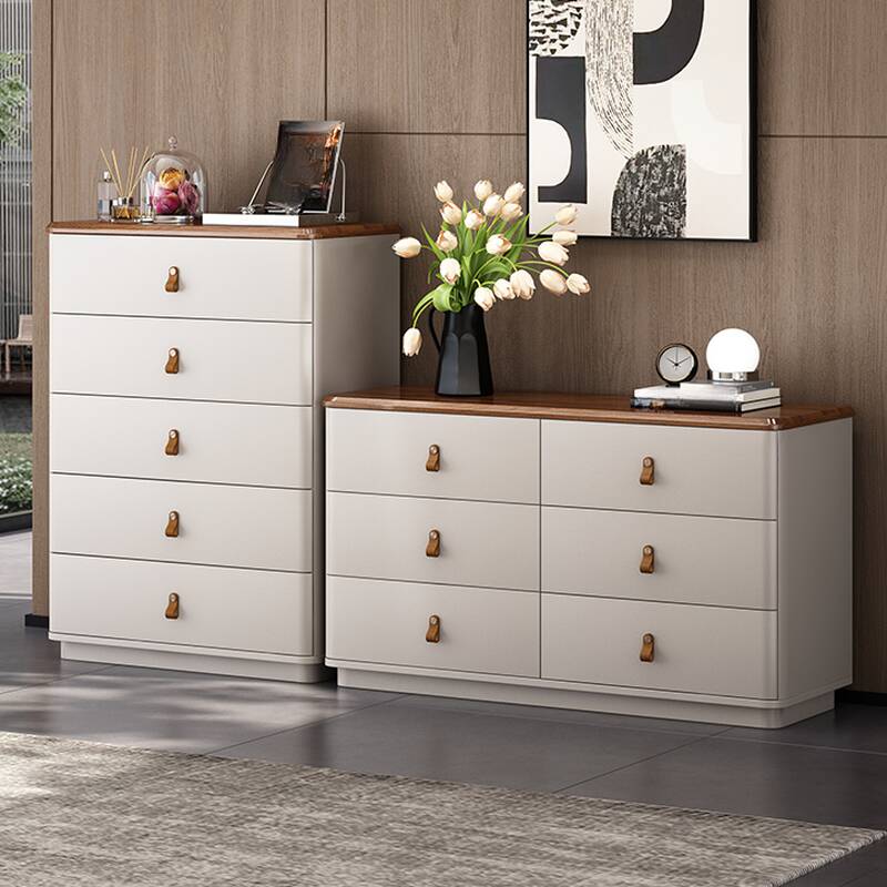 Simple Off-White Horizontal/Vertical Lumber Double Dresser/Lingerie Chest with 6 Drawers/5 Drawers