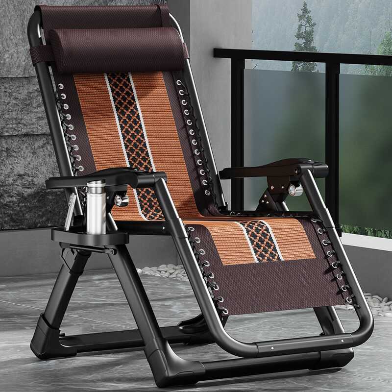 Checkered/Geometric Arm Recliner, Space-saving Foldable Design with Headrest and Cup Holder