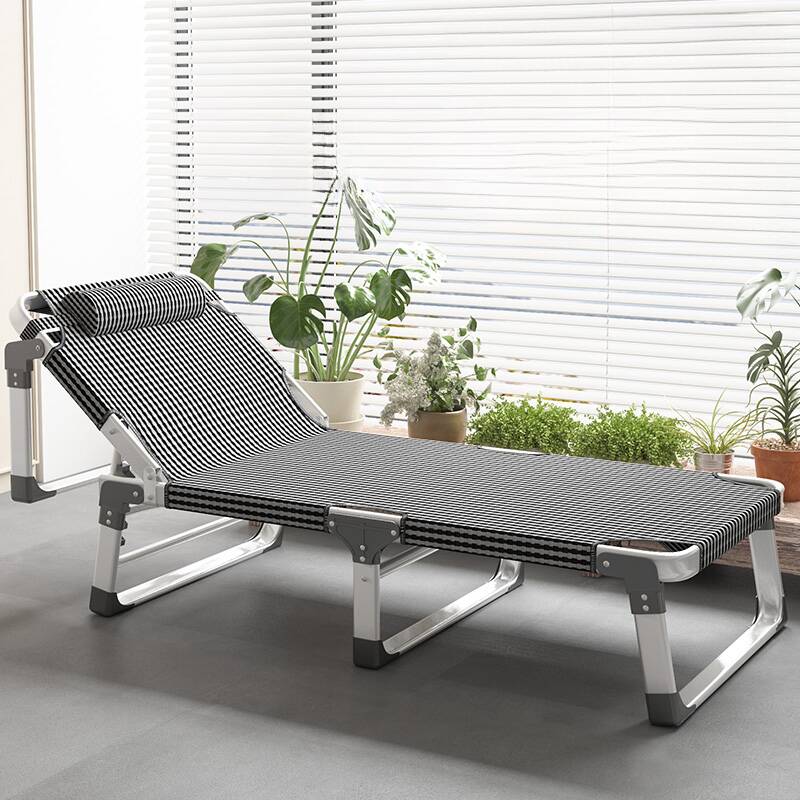 Versatile Alloy Arm Recliner with Grey/Dark Blue/Chestnut Upholstery, Pop Up Foldable, Non Rocking Base, and Removable Cushion with Locking Back Angle and Headrest