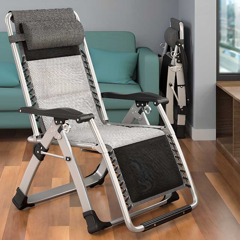 Pop Up Standard (No Motion) Metal Frame Dove Grey/Black Reclining Deck Chair with Locking Back Angle, Headrest and Independent Foot Movement