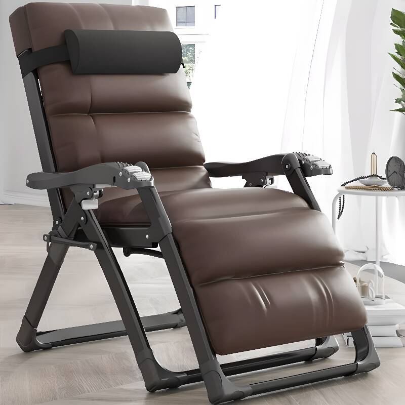 Portable Grey/Sepia/Orange Standard (No Motion) Reclining Chair with Detachable Cushion, Locking Back Angle, Metal Frame and Headrest
