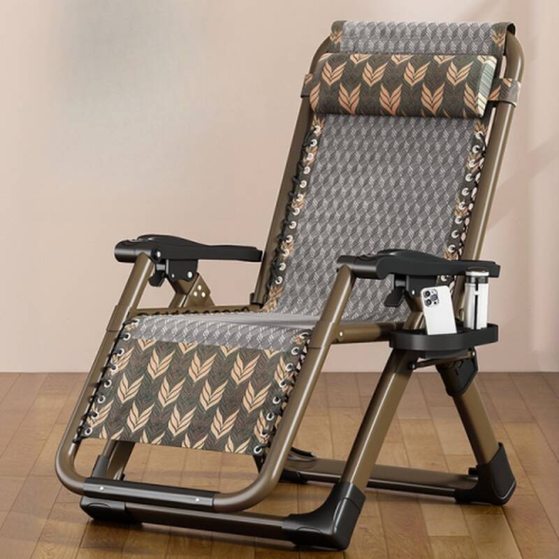 Space-saving Reclining Deck Chair with Headrest and Cup Holder Storage