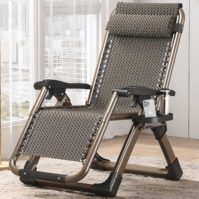 Non Rocking Alloy Brown Locking Back Angle Accent Recliner with Removable Cushion, Headrest & Cup Holder