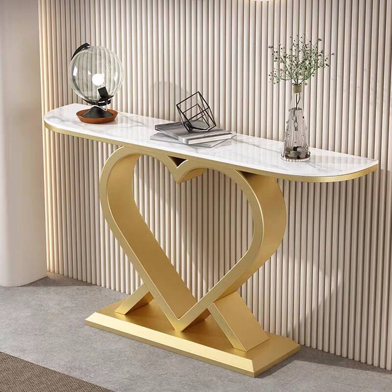 Art Deco/Minimalist Stone Pedestal Entrance Table with Scratch-durable Half Round Top, Stain Resistant