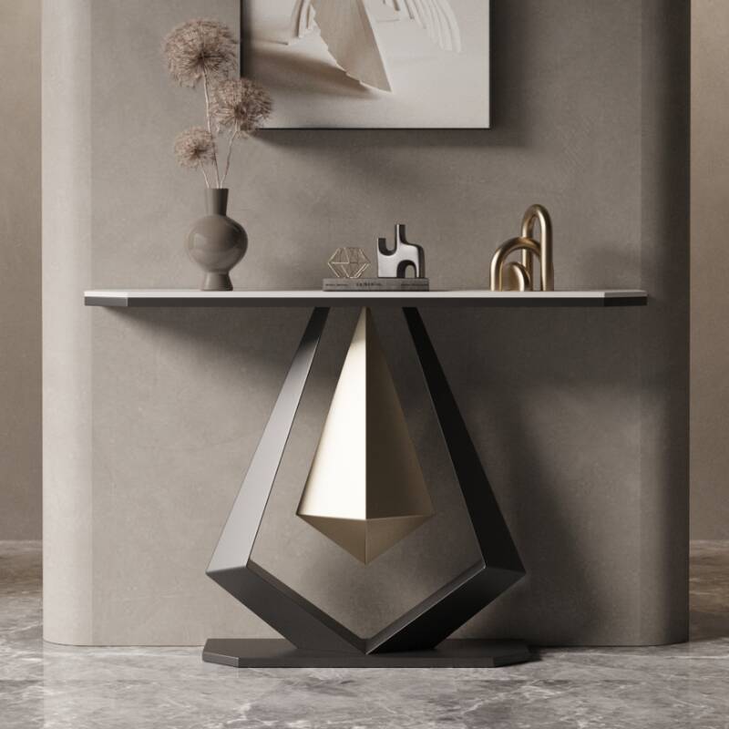 Modern Sintered Stone Free Form Foyer Table with Pedestal Base, Scratch-shielded and Stain Resistant