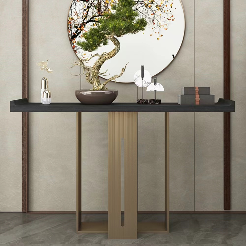 Modern Timber Pedestal Console Desk with Rectangle Top