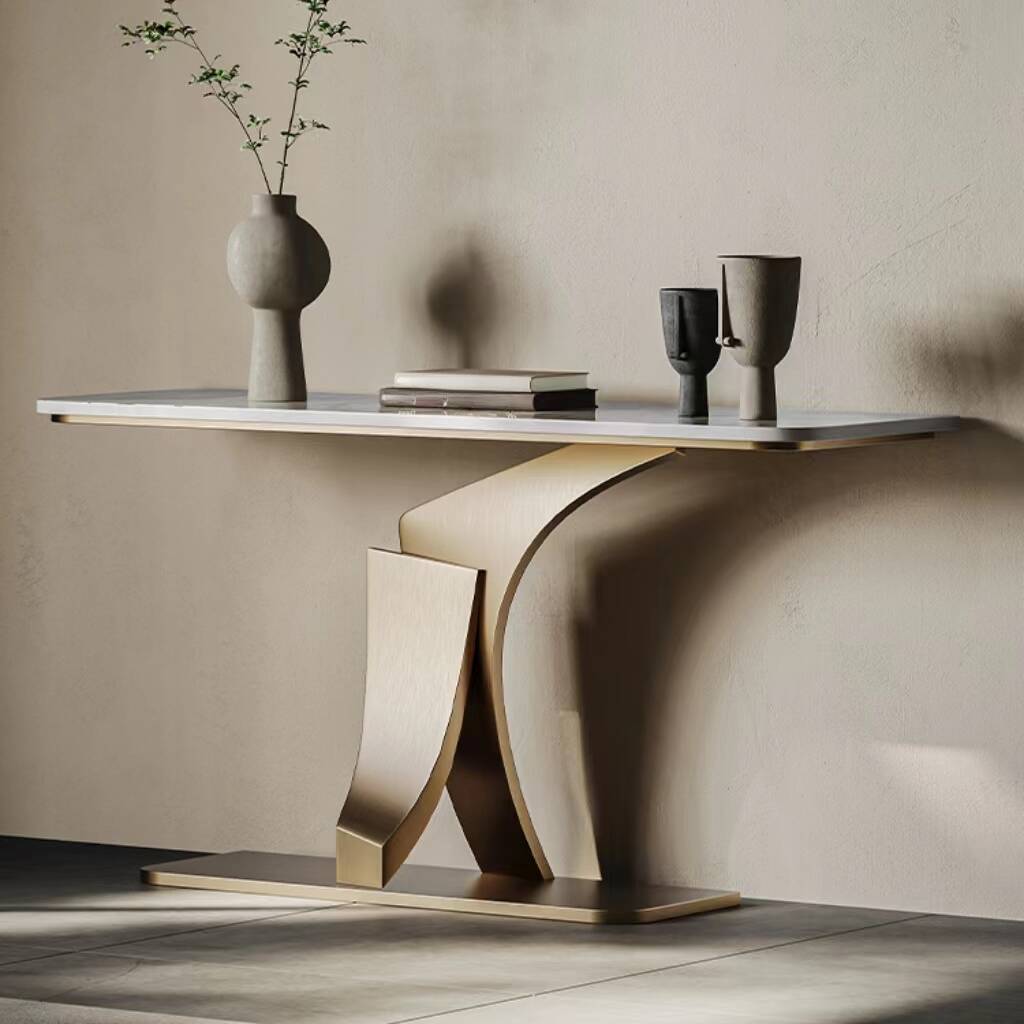 Modern White Sintered Stone Pedestal Console Desk, Scratch-shielded, Stain Resistant, Rectangle Shape