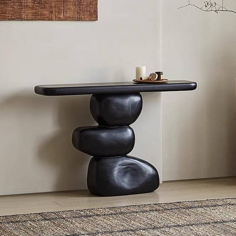 Minimalist Lumber Pedestal Entrance Table with Ink Rectangle Top