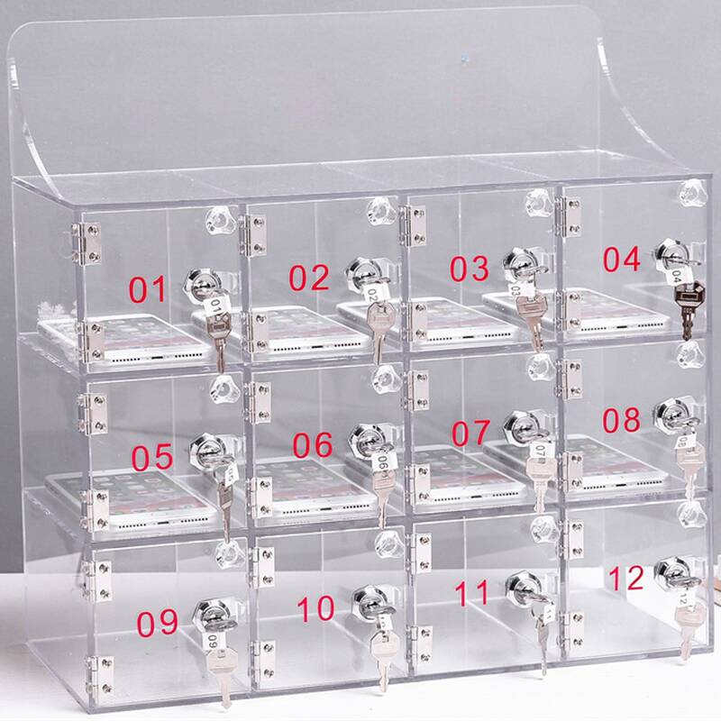 5-Wide or more/4-Wide/3-Wide 10 or More Compartments/9 Compartments/Eight Compartments 3-layer/2 Tiers/6 or more Clear Synthetic Cell Phone Lockers with Clear Doors & Lock