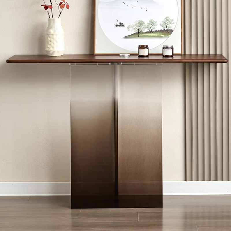Modern Cocoa Rectangle Lumber Pedestal Foyer Table