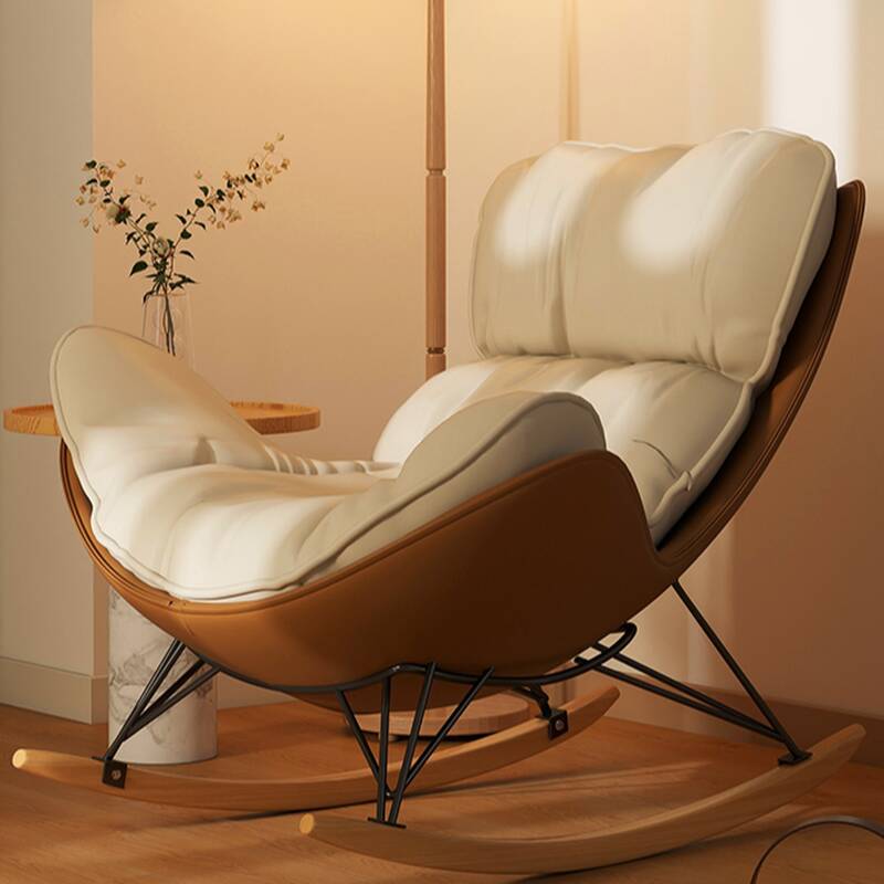 Simple Upholstered 2 Piece Set Porch Rocker with Scratch-tolerant Padded Ottoman