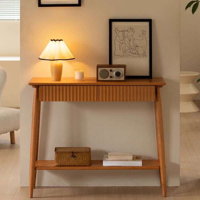 Contemporary Entry Way Table Natural Wood with 2 Drawers/1 Drawer